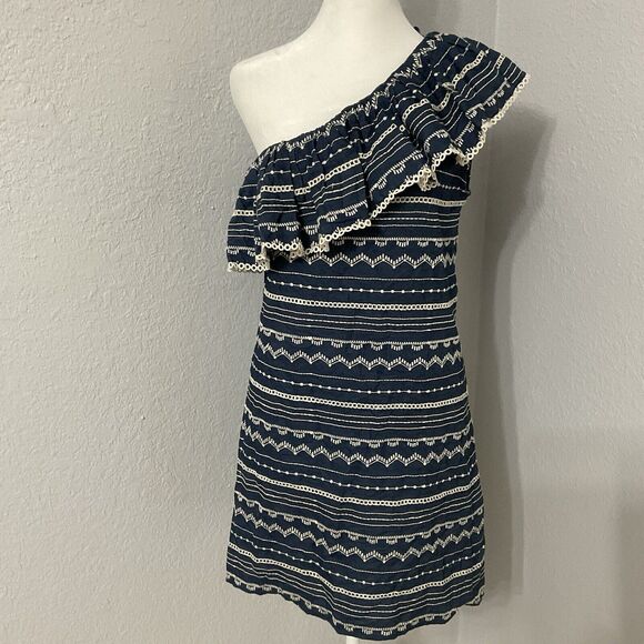 Parker Womens Dress Size XS Katrina Blue Chambray One Shoulder Ruffle - Picture 1 of 8
